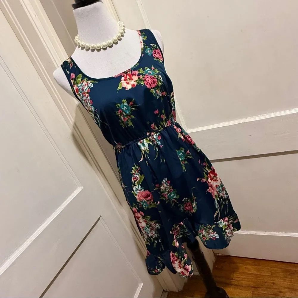 dELiA*s Navy Trim Lace-Texture high low sun dress